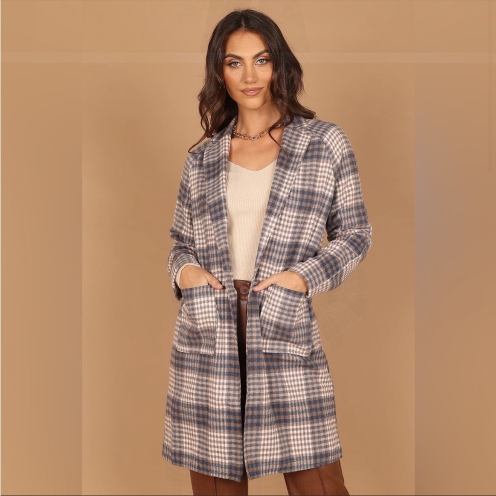 NWT Petal & Pup Plaid Long Midlength Coat Brown & Blue - Picture 3 of 11